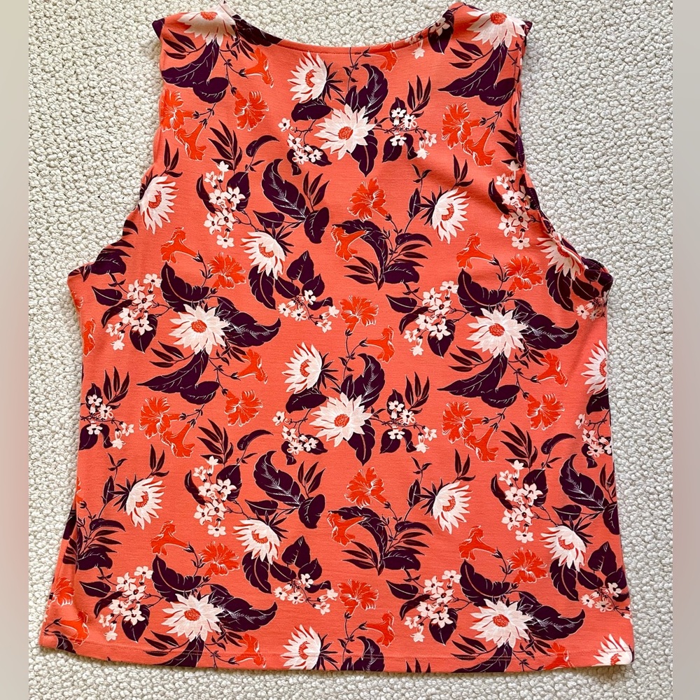 Ann Taylor Coral Floral V Neck Tank XL Botanical Print - Picture 2 of 4